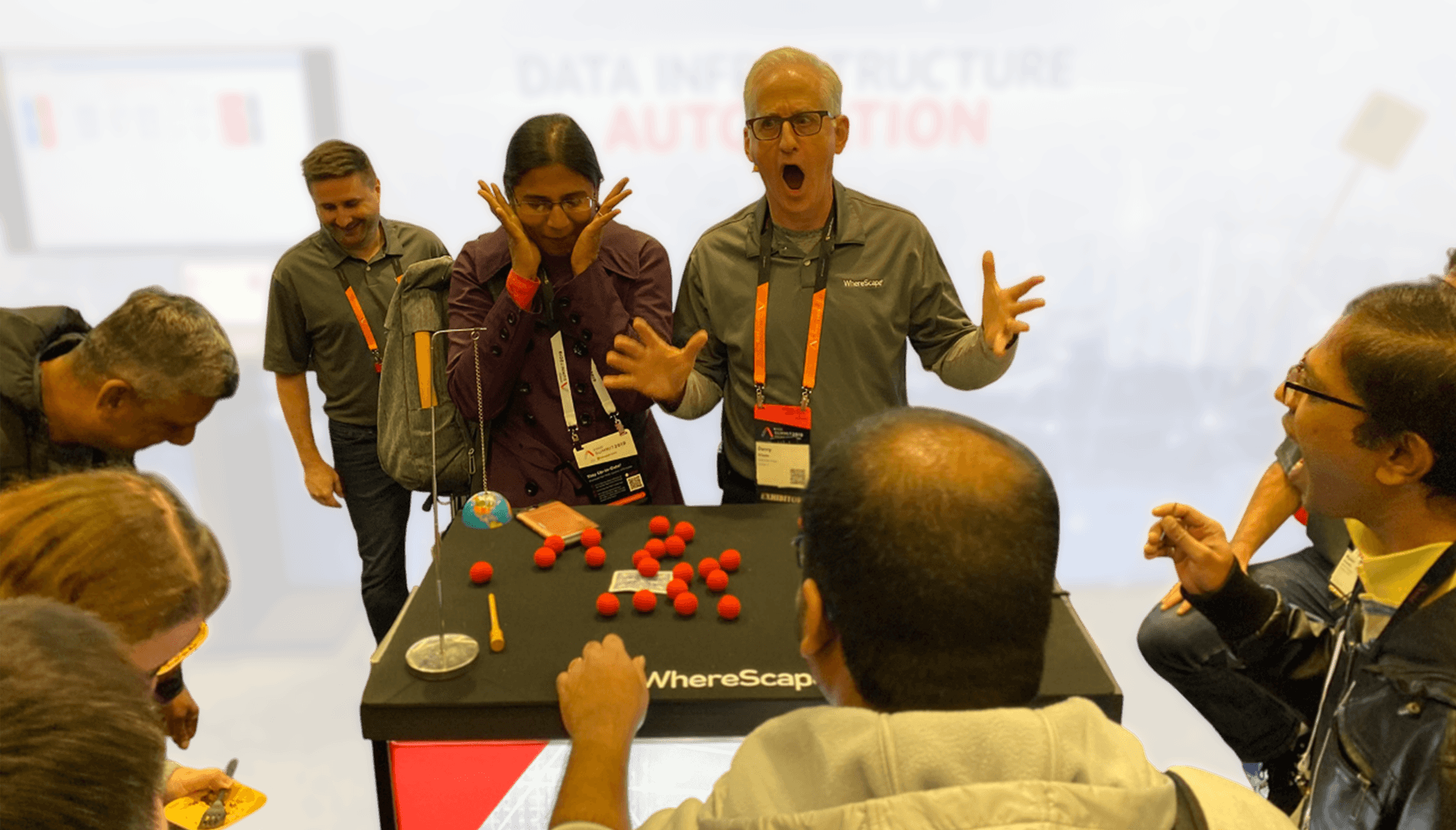 Live trade show performance creating stunning visual impact at exhibit booth